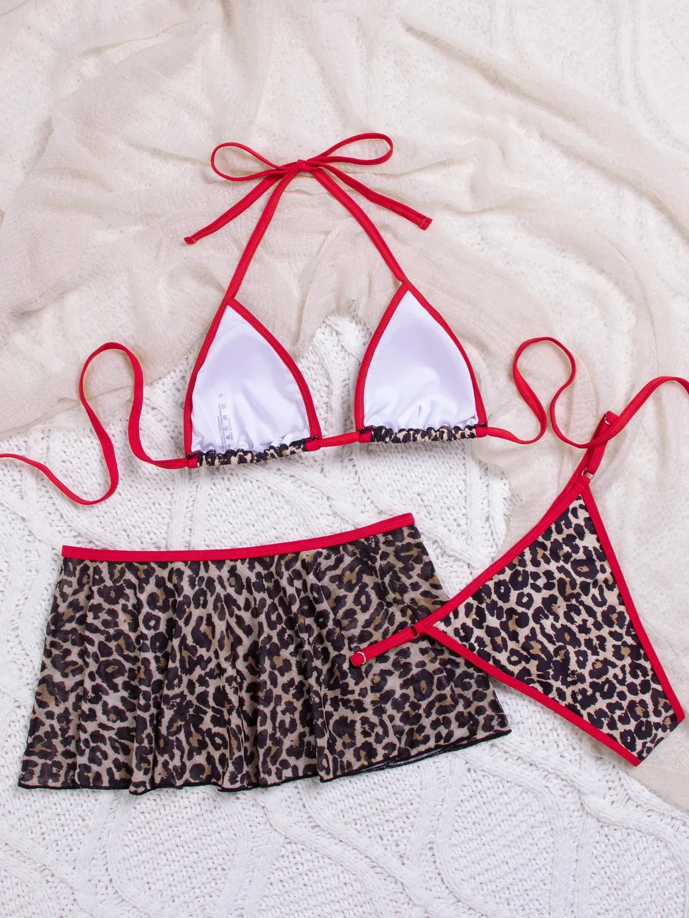 Vintage Red Leopard Print Patchwork Bikini Set