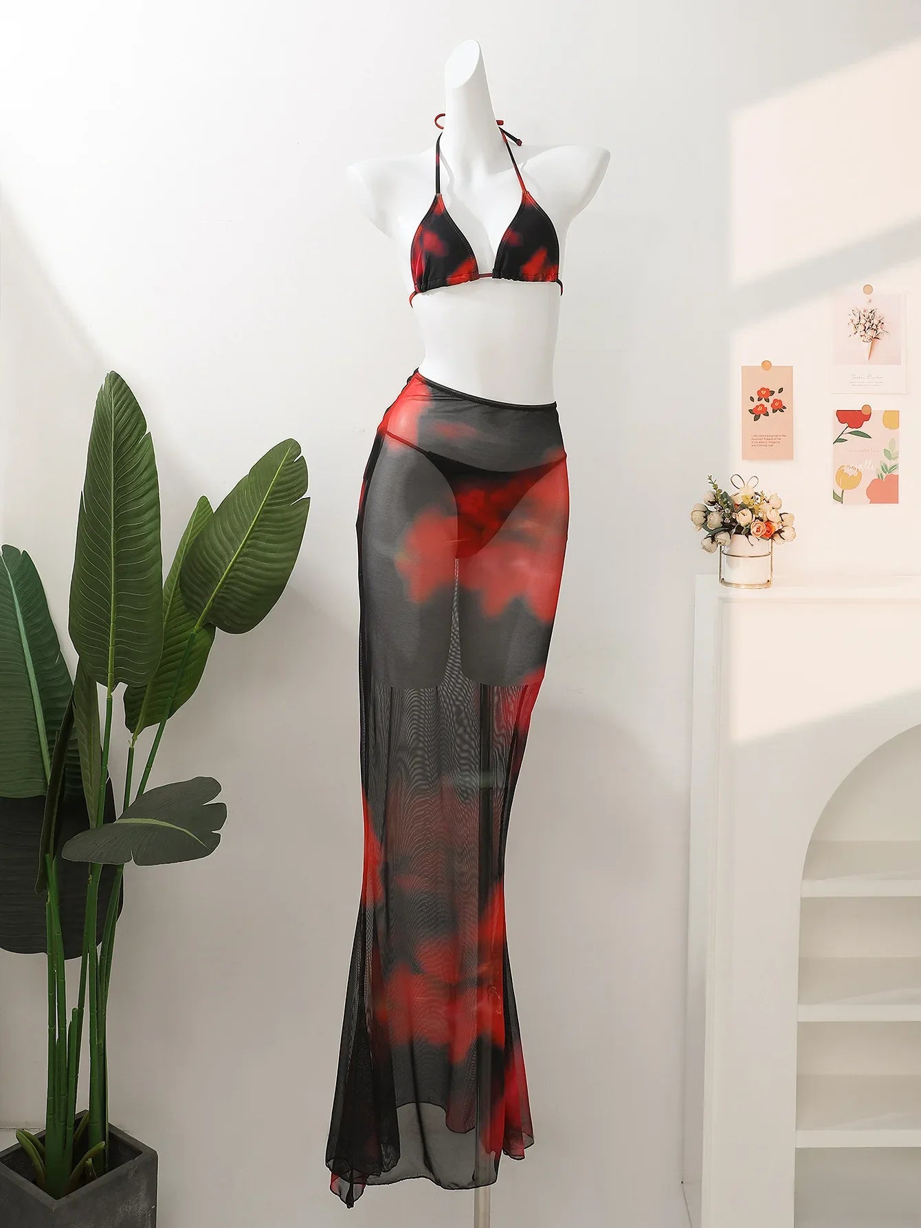 Vintage Red Tie Dye Gradient Bikini Set