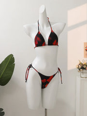 Vintage Red Tie Dye Gradient Bikini Set