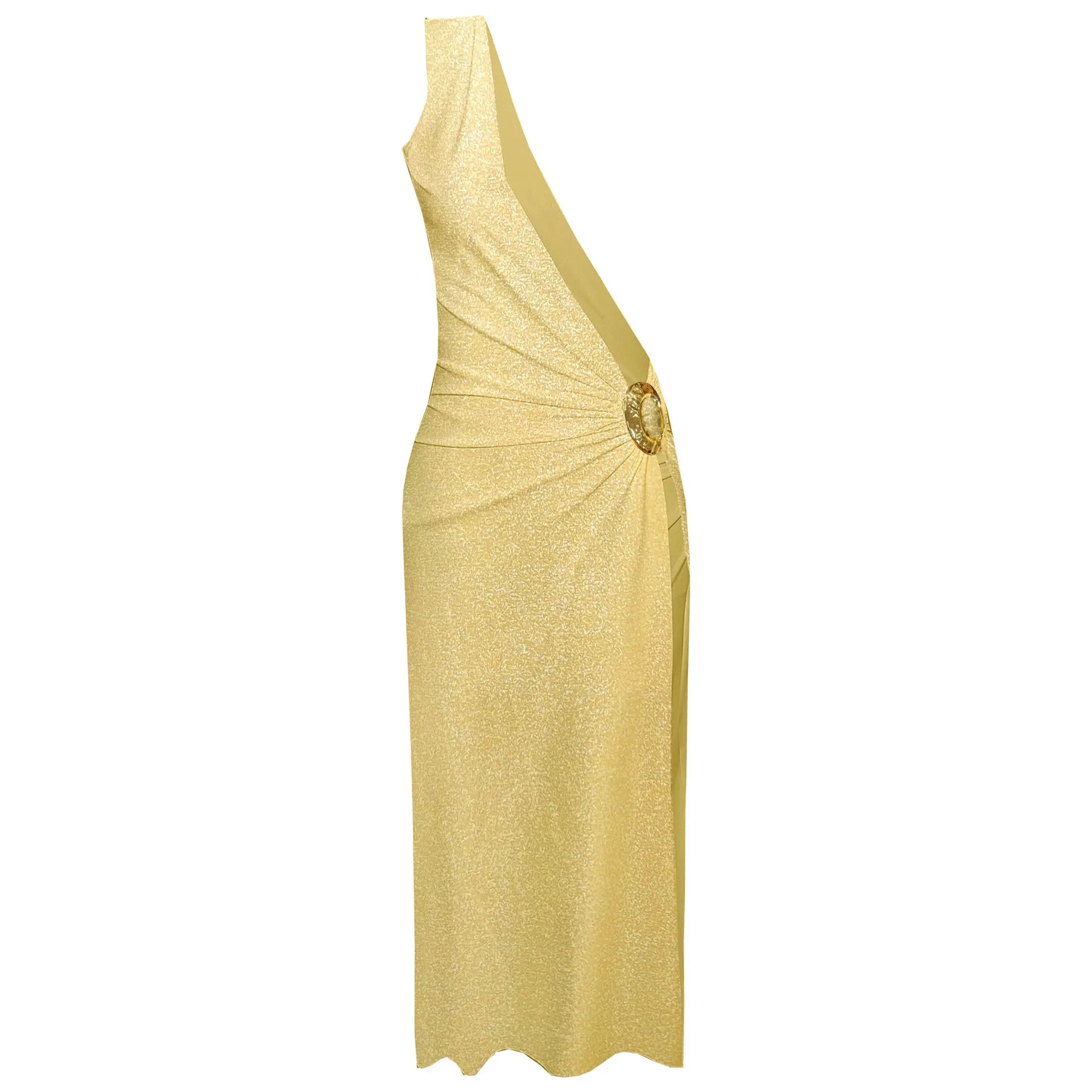 Vintage Shiny One Shoulder Dress 3 Piece Bikini Set