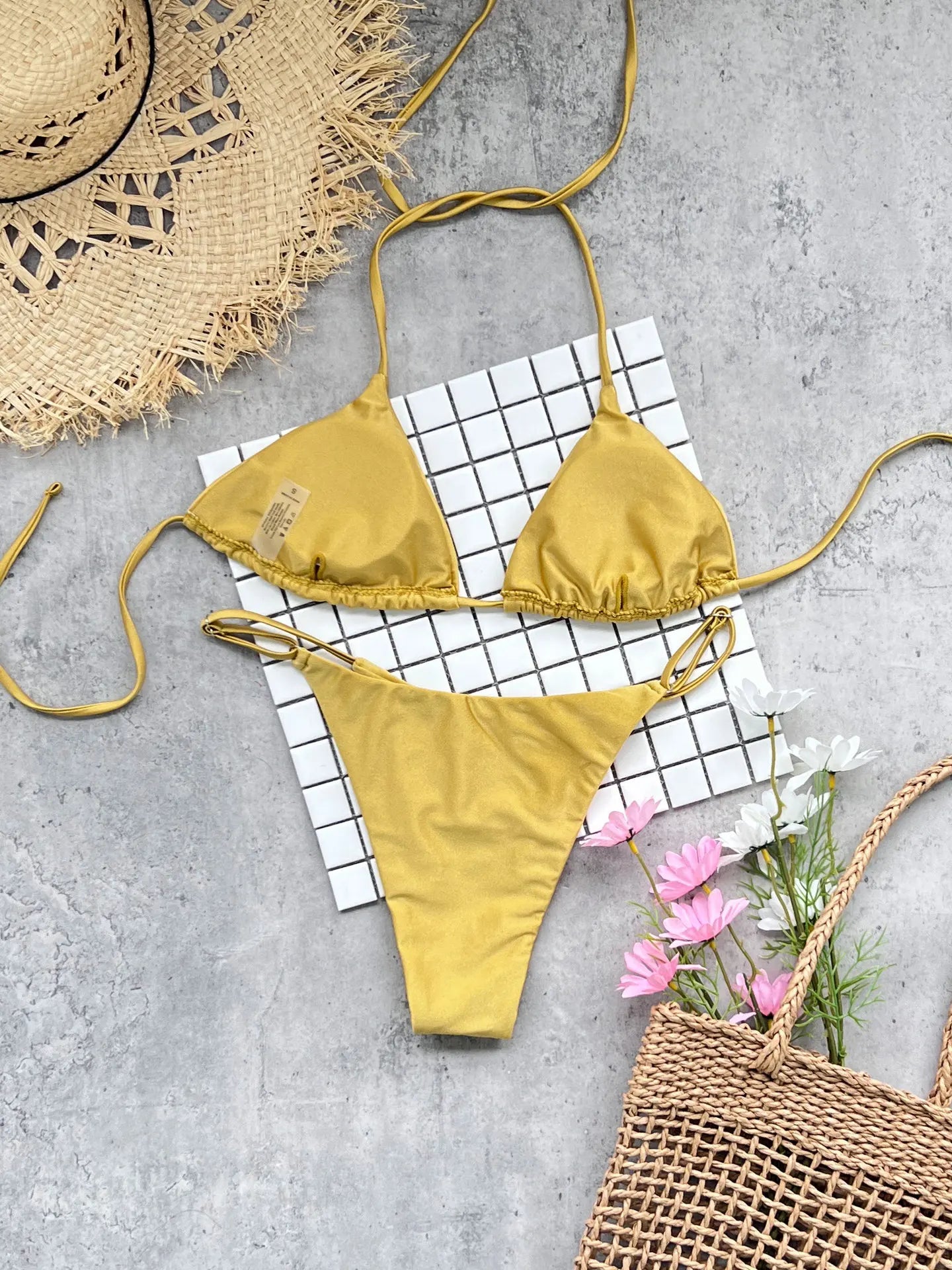 Vintage Shiny One Shoulder Dress 3 Piece Bikini Set