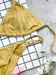 Vintage Shiny One Shoulder Dress 3 Piece Bikini Set