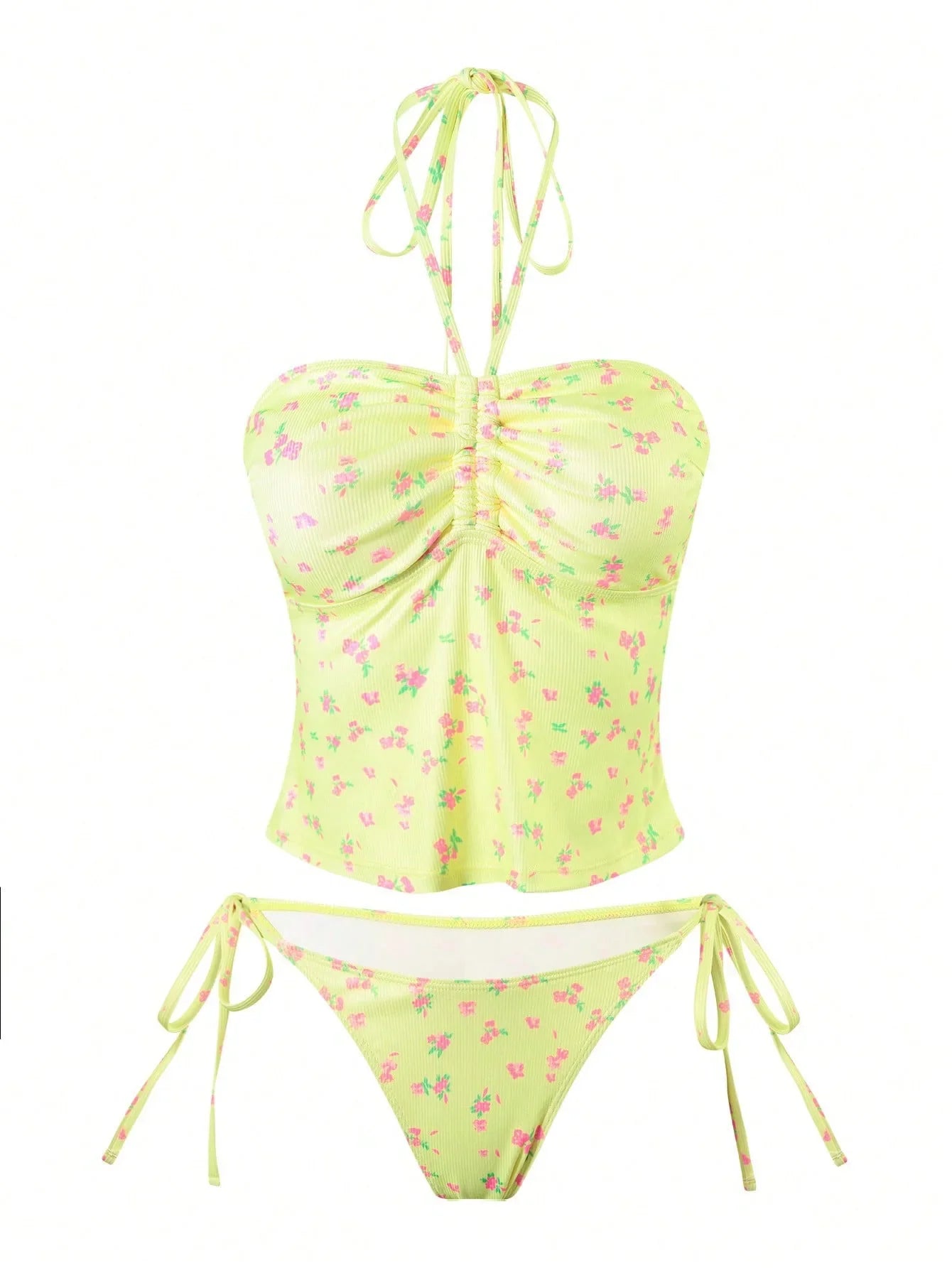 Vintage Sky Blue Floral Print Bikini Set