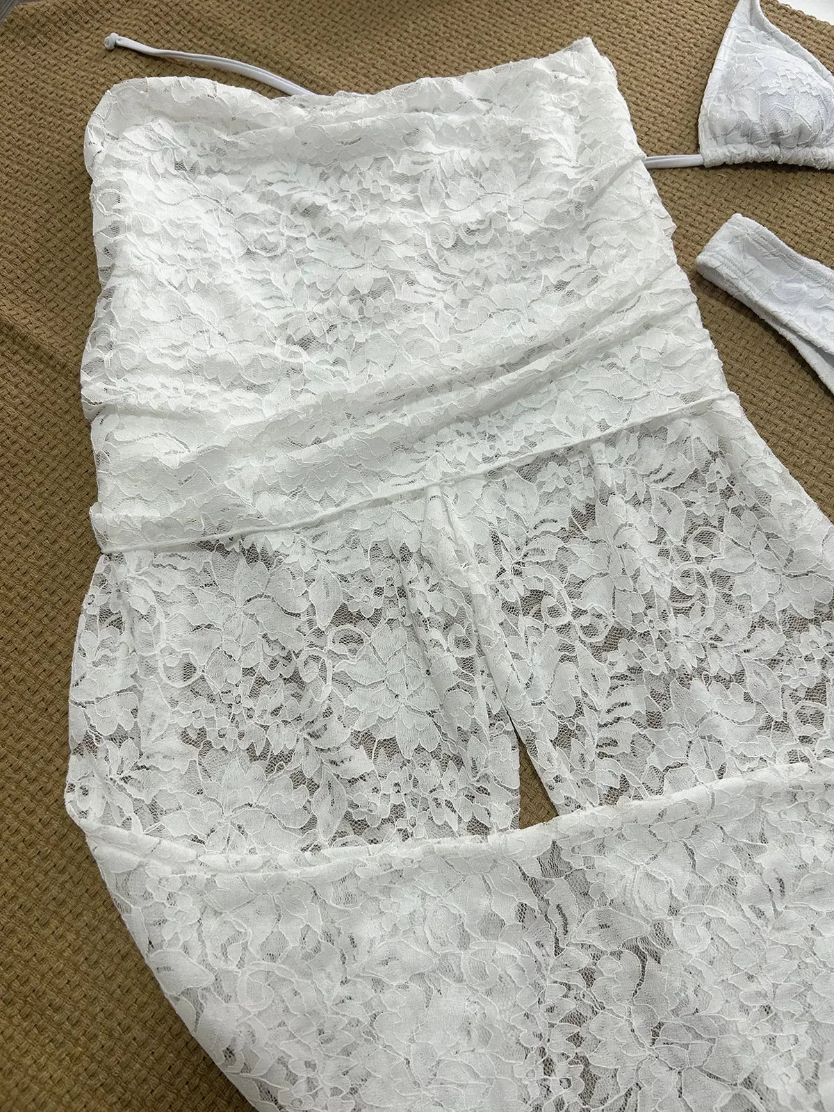 Vintage Solid White 3 Piece Bikini Set