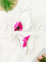 Vintage White Floral Print Bikini Swimwear Push Up Mesh Skirt 3 Piece Swimsuit Holiday Bathing Swimming Suits