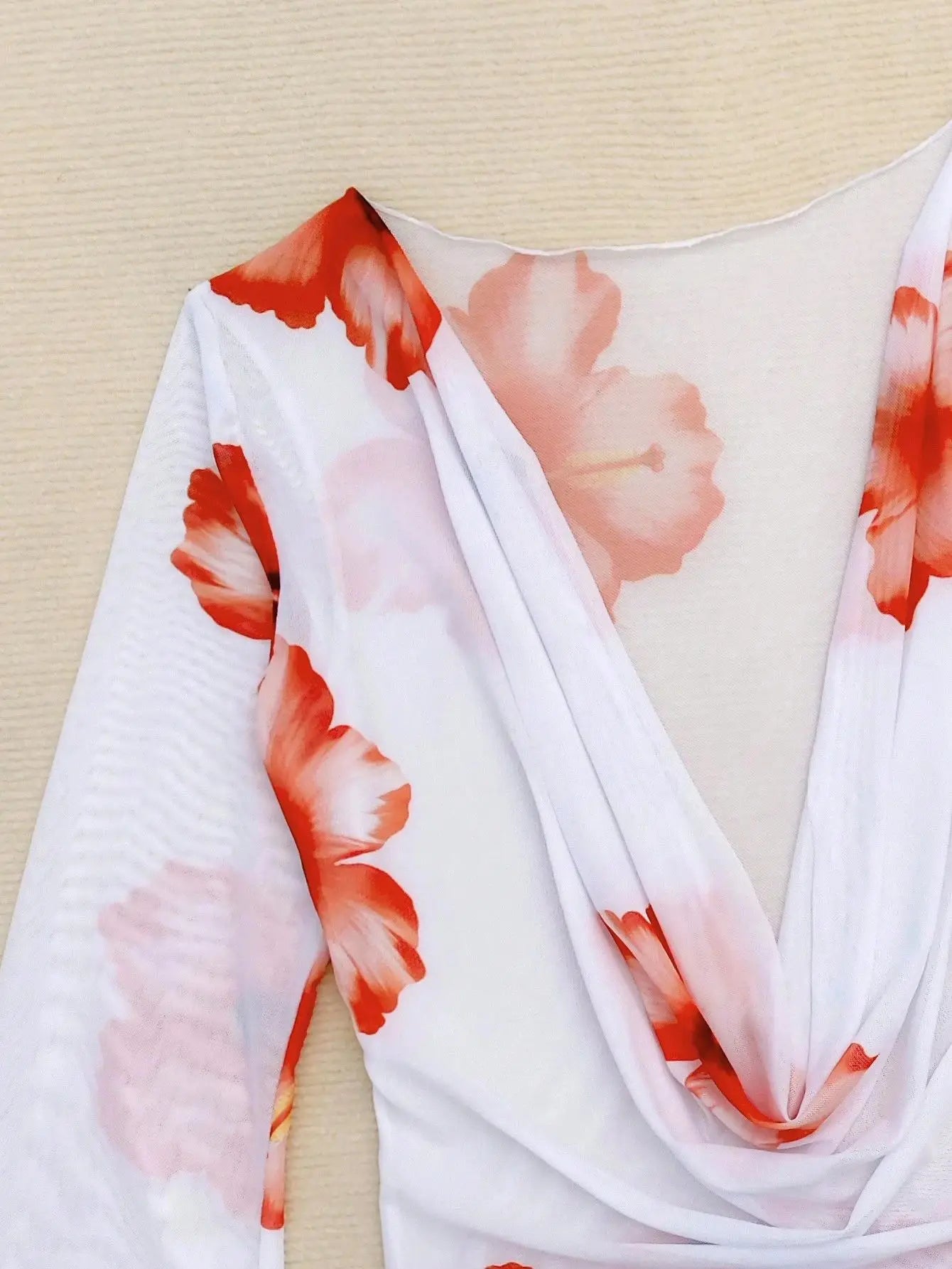 Vintage White Floral Print Bikini Set