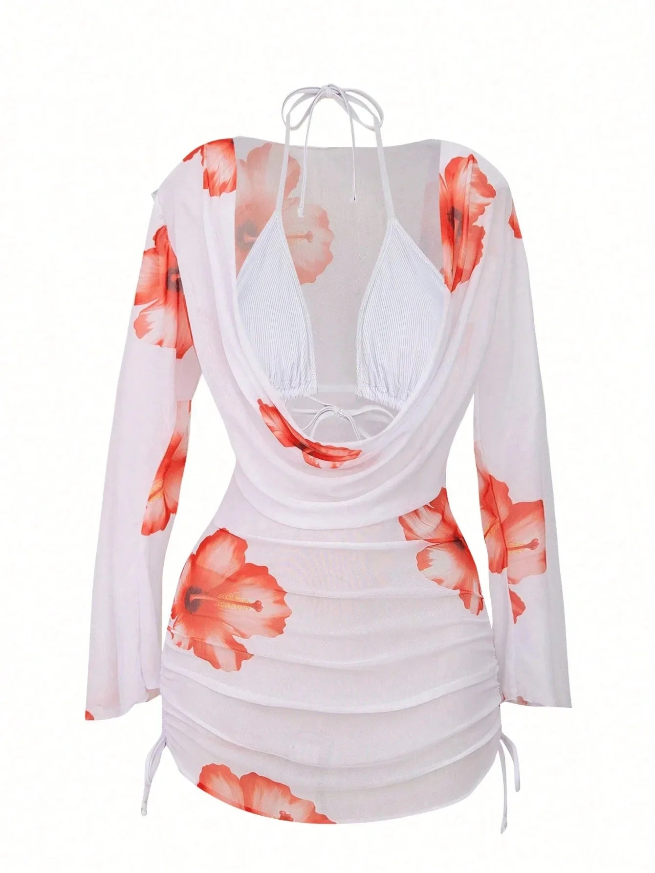 Vintage White Floral Print Bikini Set