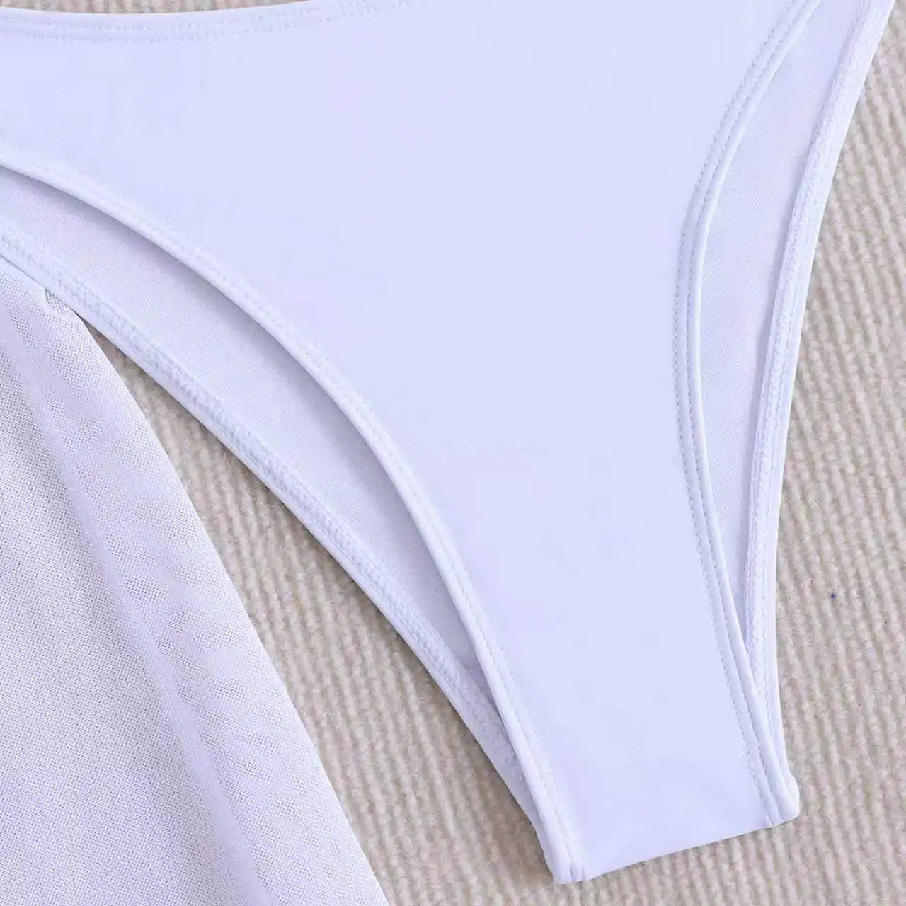 Vintage White Mesh Long Skirt 3 Piece Bikini Set