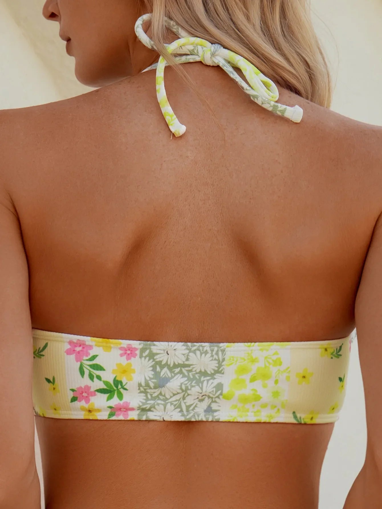 Vintage Yellow Floral Print Bikini Set