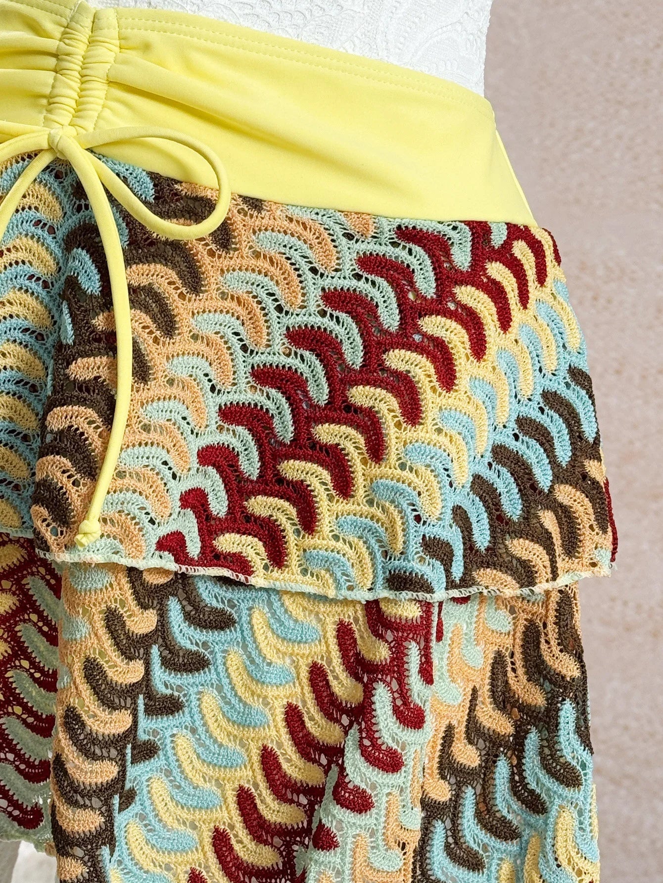 Vintage Yellow Striped Knitted Bikini Set