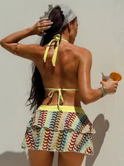 Vintage Yellow Striped Knitted Bikini Set