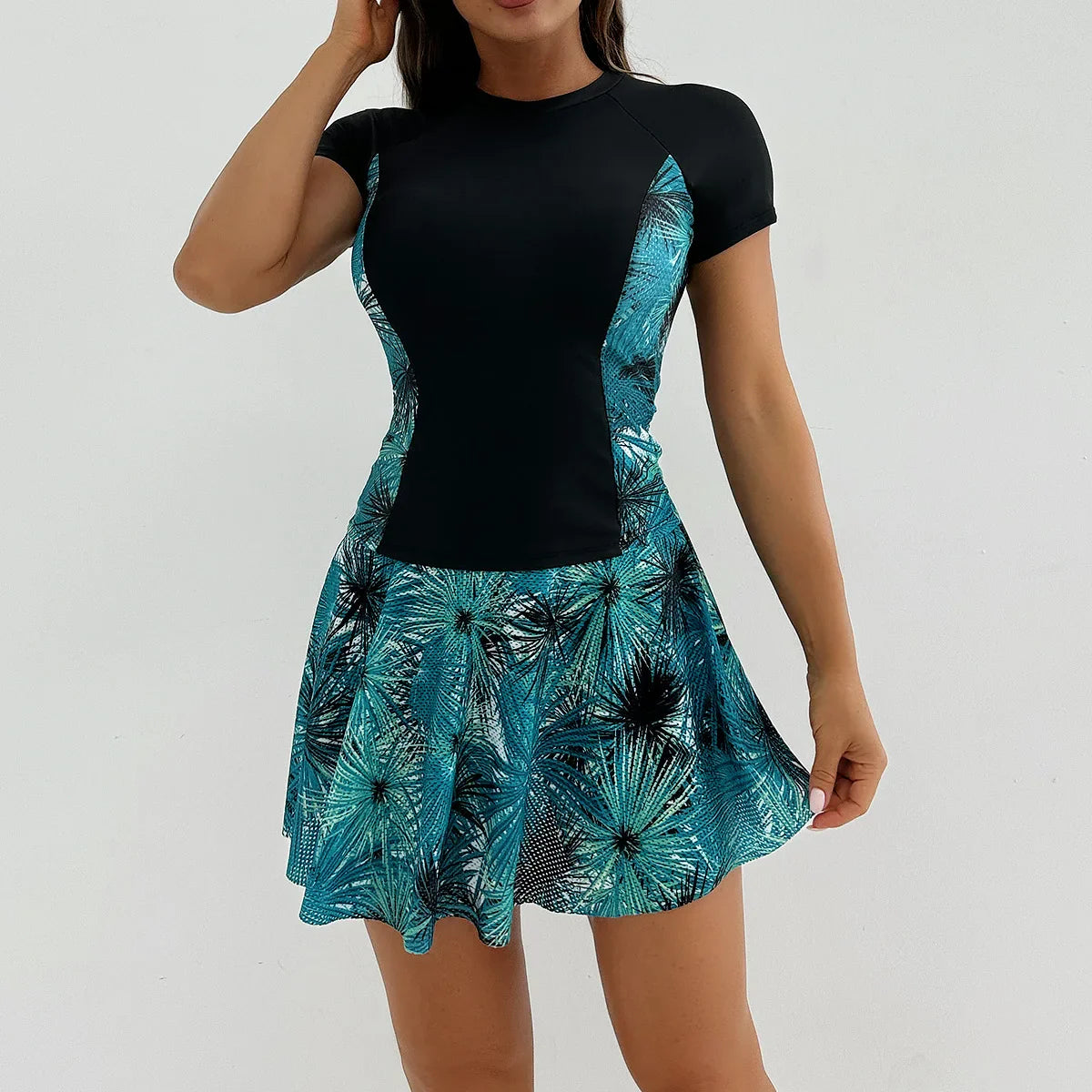Vintage green Leaves Print Tankini Set