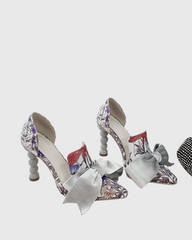 Violet Paint Bow Irregular Pumps In White