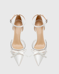 Vita Bow Lace Rhinestone Strap Pumps