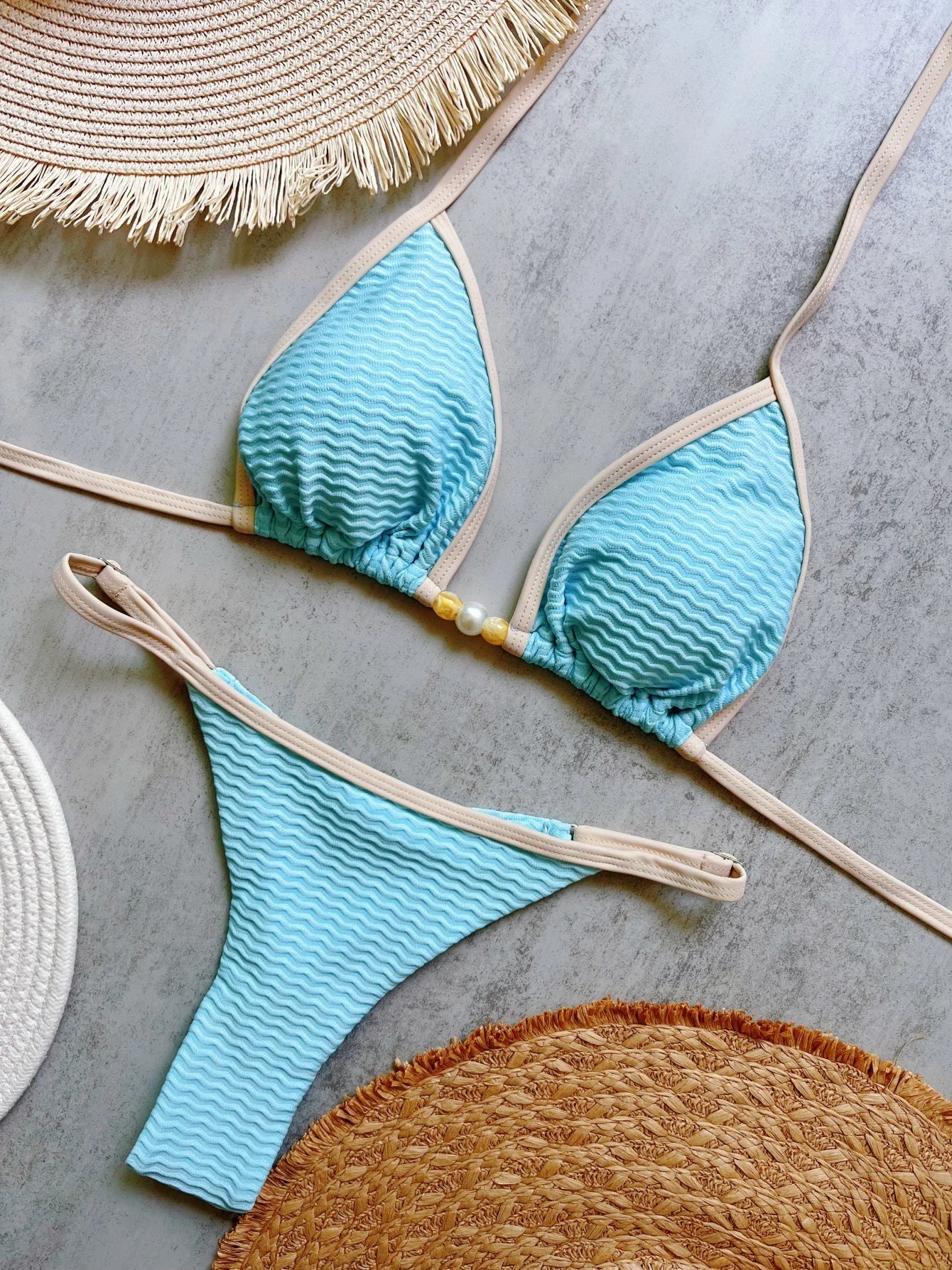 White Purple Patchwork Bikini Set