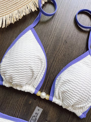 White Purple Patchwork Bikini Set