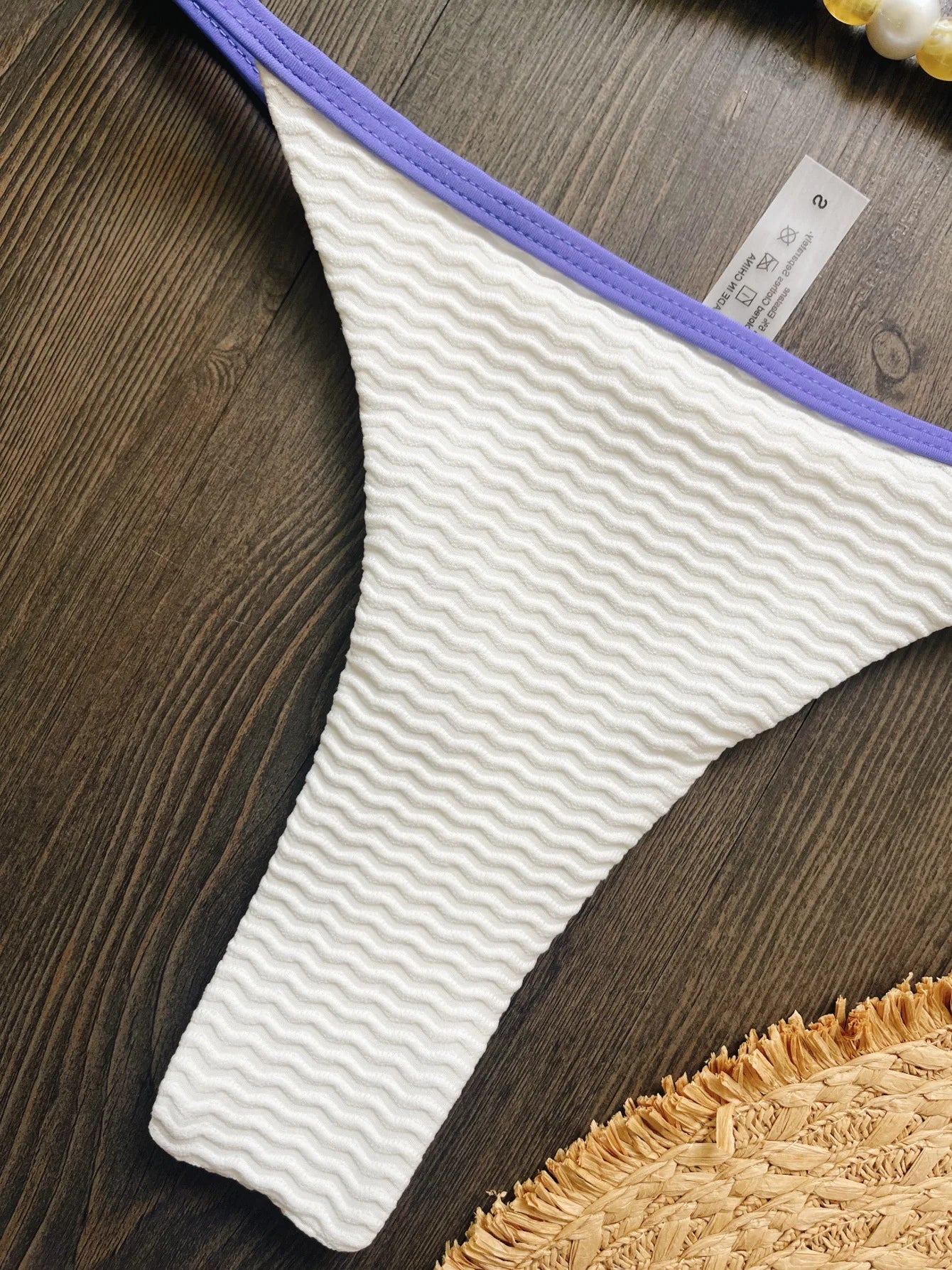White Purple Patchwork Bikini Set