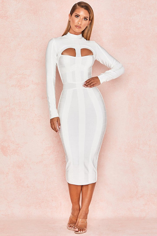 Cut-Out Long Sleeves Party Bandage Clubwear Midi Dress