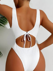 Solid Color One Piece Swimsuit Beach Vacation Monokini Conservative Bikini Slim Backless Swimwear New