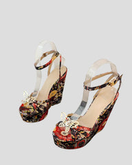 Xannon Metal Butterfly Floral Print Wedge Sandals