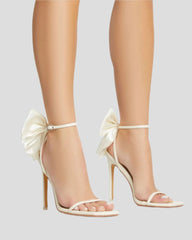 Xuan Bow Strap Satin Sandals In White