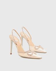Xuxa Rhinestone Snake PVC Slingback Pumps In Apricot