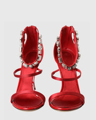 Yagmur Rhinestone Vine Strap Sandals In Red