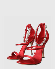 Yagmur Rhinestone Vine Strap Sandals In Red