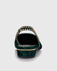 Yaiza Metal Studs Embroidery Slingback Flats In Emerald