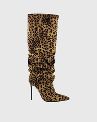 Yara Ruched Knee High Boots In Leopard