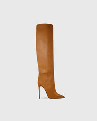 Yesenia Splicing Leather Knee High Boots In Brown
