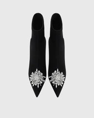 Zane Rhinestone Sunflower Velvet Ankle Boots