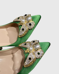 Zareen Rhinestone Butterfly Pumps In Green