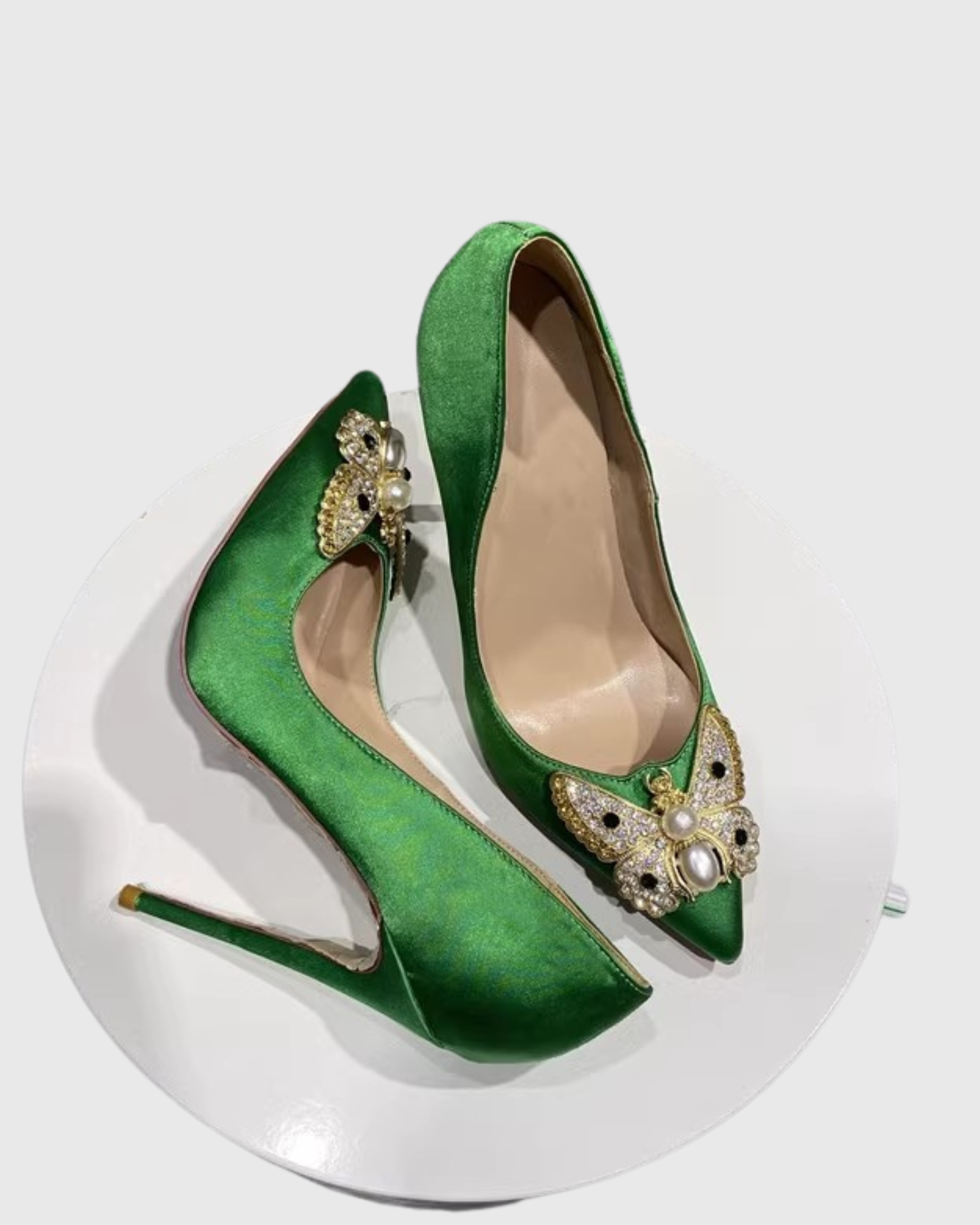 Zareen Rhinestone Butterfly Pumps In Green