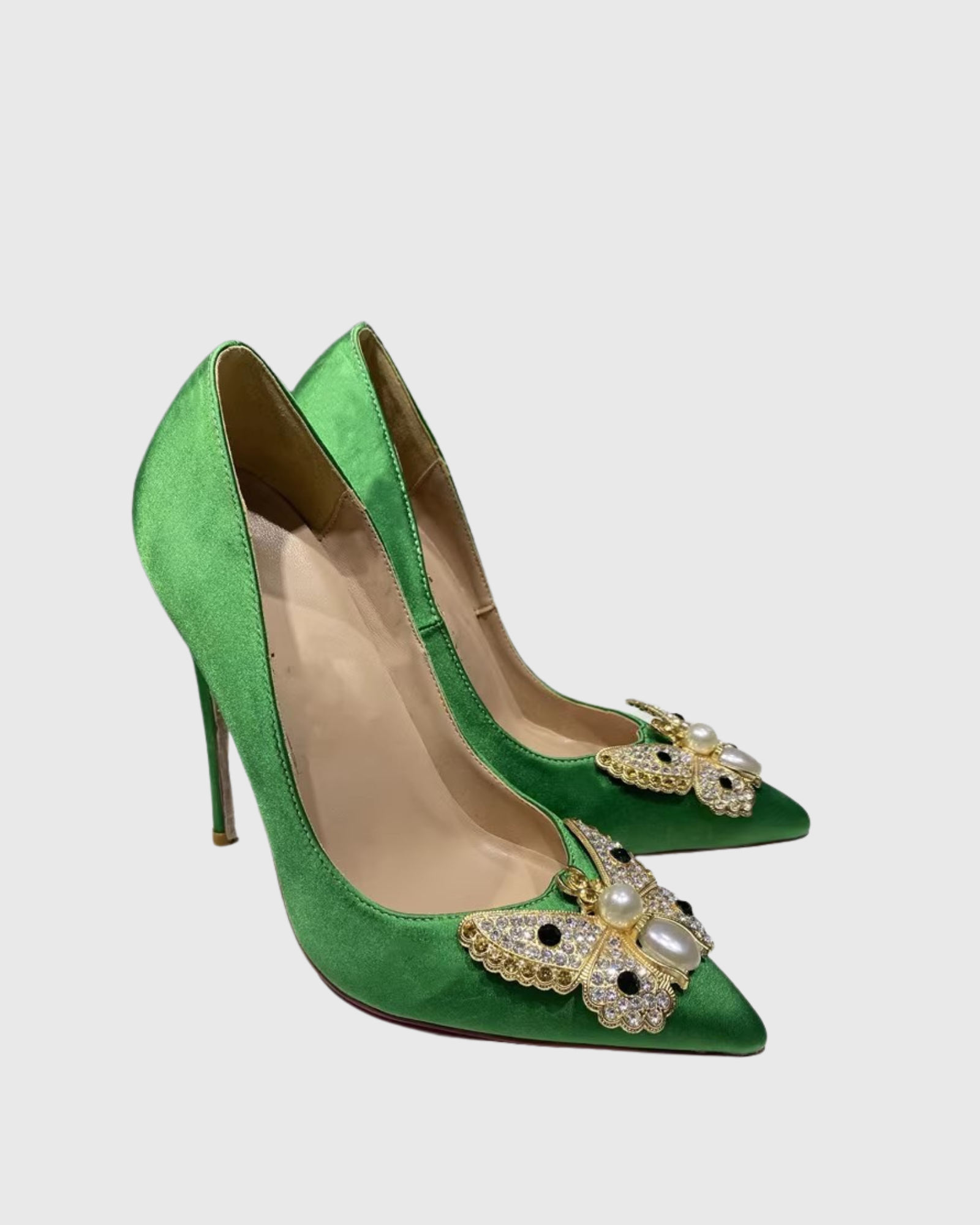 Zareen Rhinestone Butterfly Pumps In Green