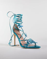 Zarita Crystal Butterfly Lace Up Sandals In Blue