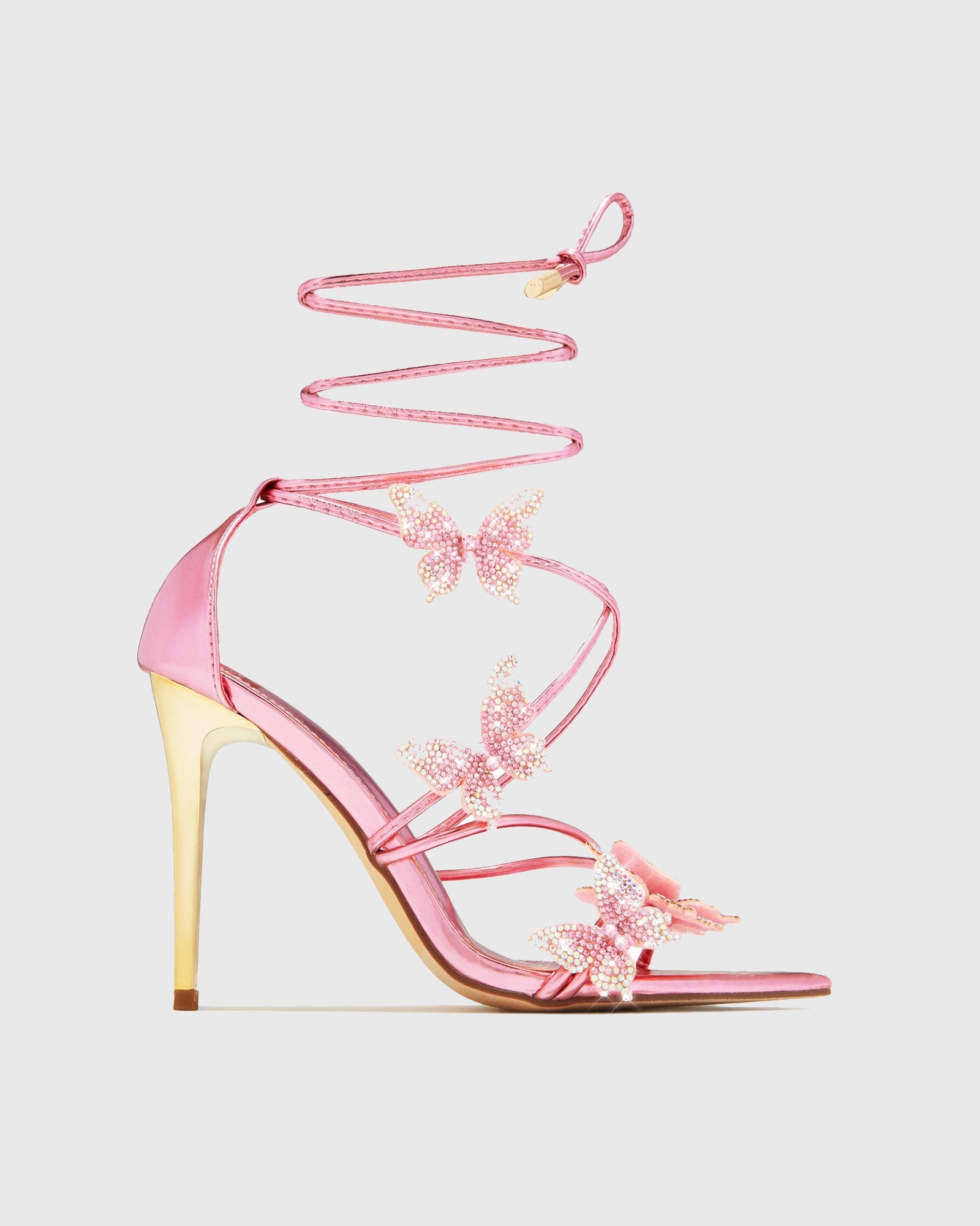 Zarita Crystal Butterfly Lace Up Sandals In Pink