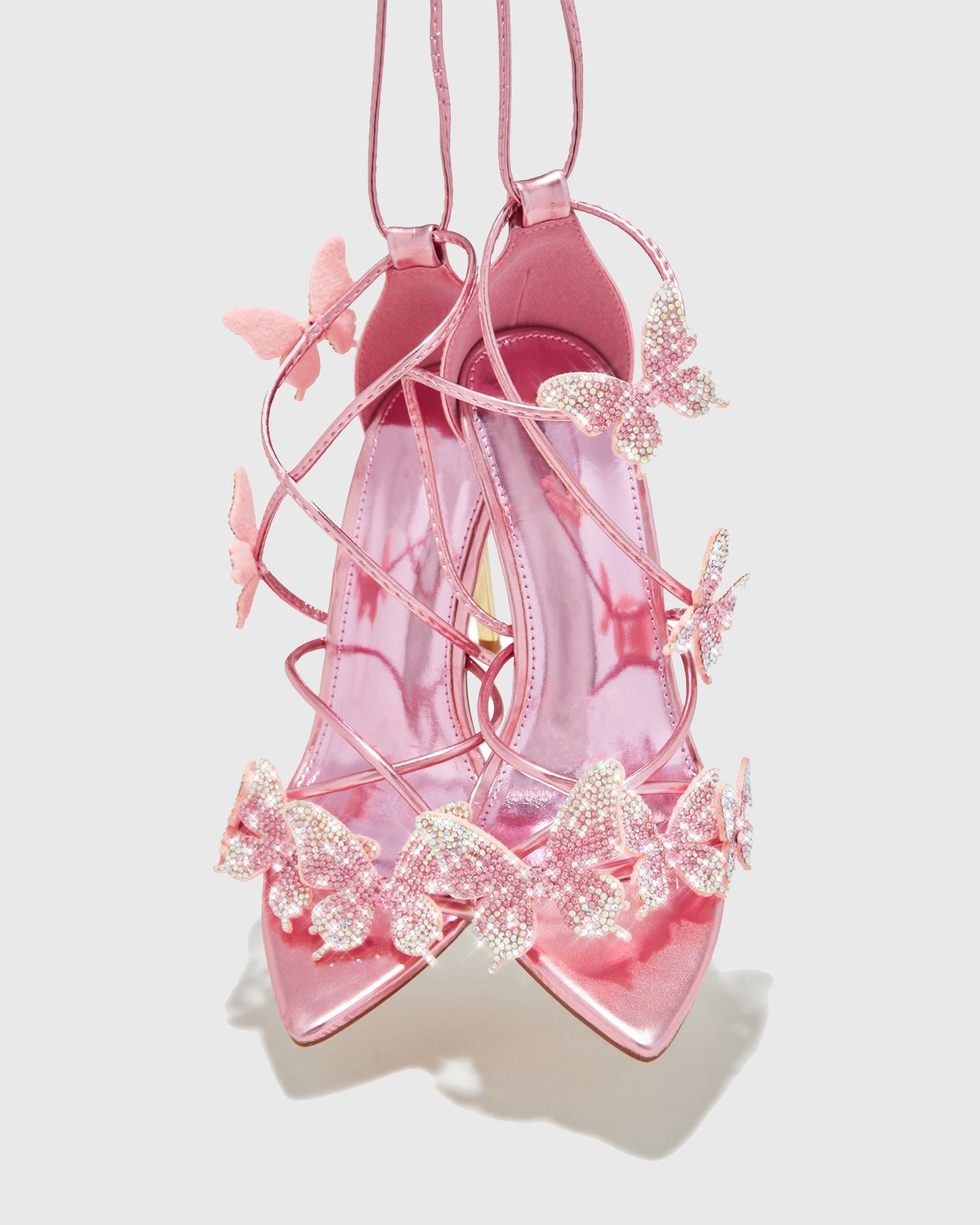 Zarita Crystal Butterfly Lace Up Sandals In Pink