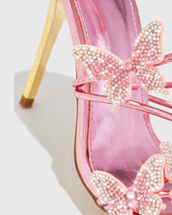 Zarita Crystal Butterfly Lace Up Sandals In Pink