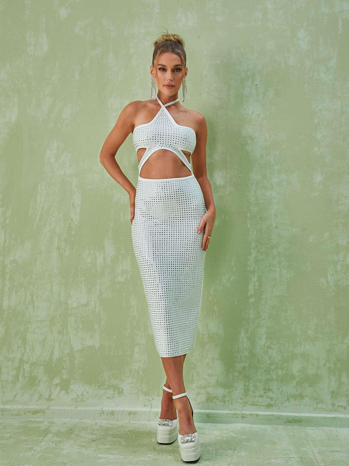 Alanna Cutout Halter Neck Slit Dress