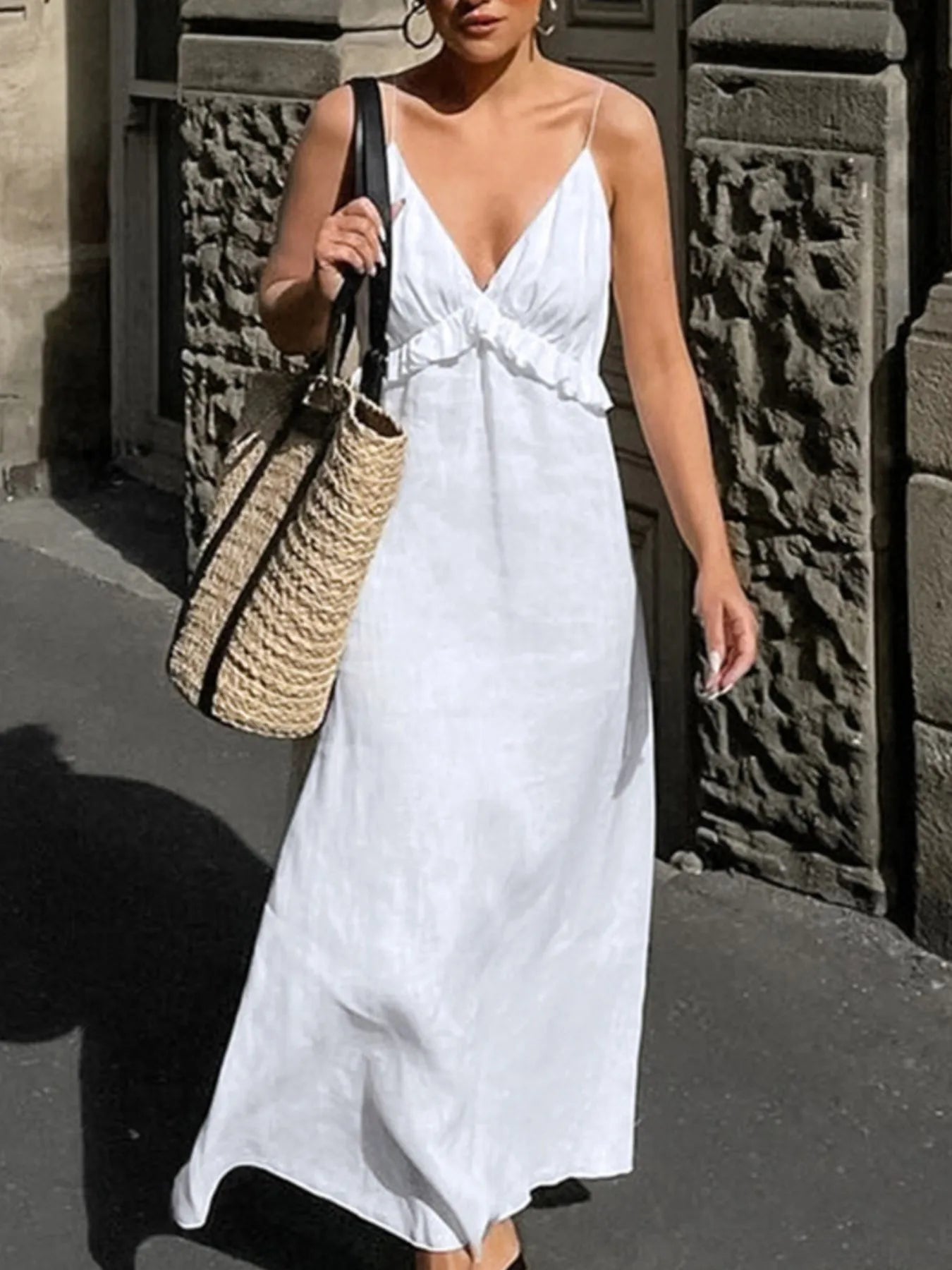 Ruffled V-Neck Maxi Dress