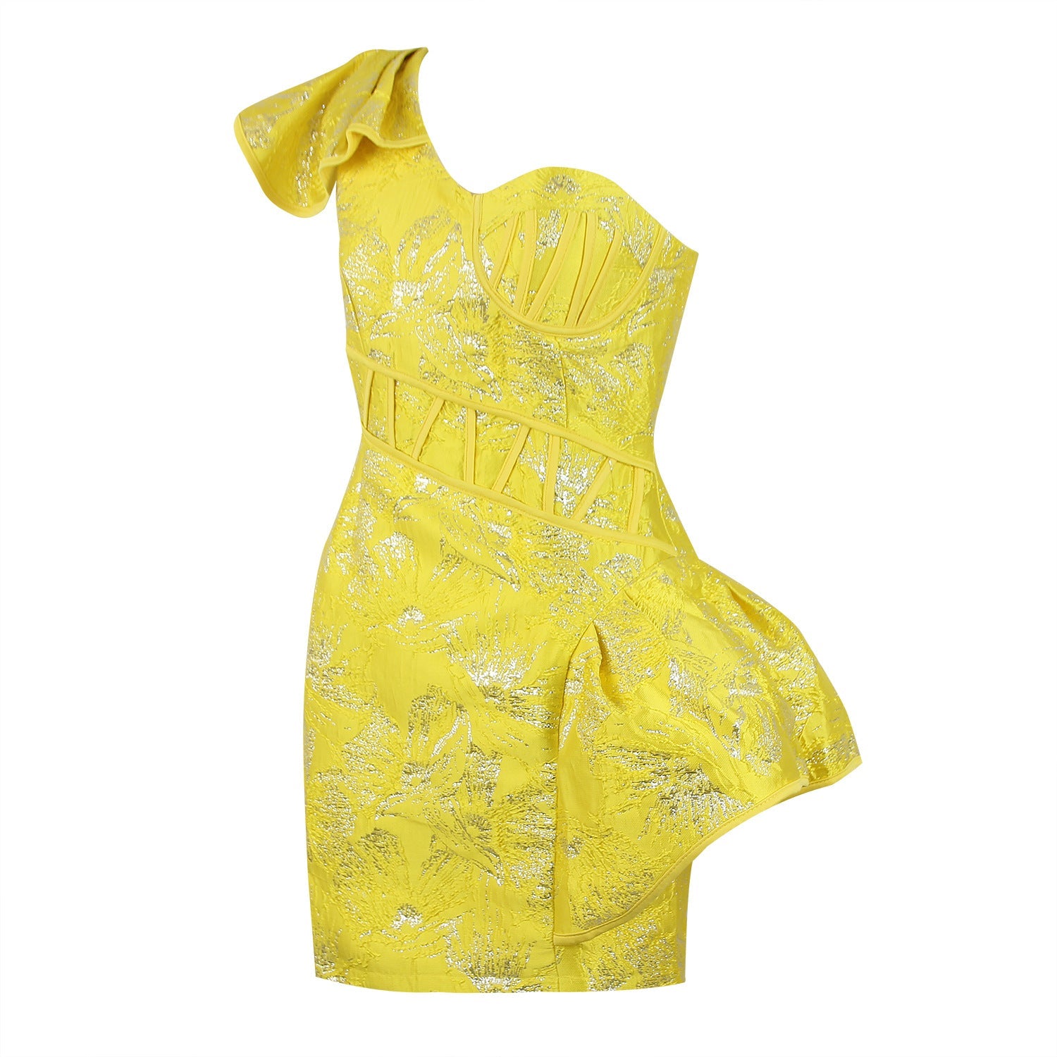 Elegant Jacquard One Shoulder Short Dress