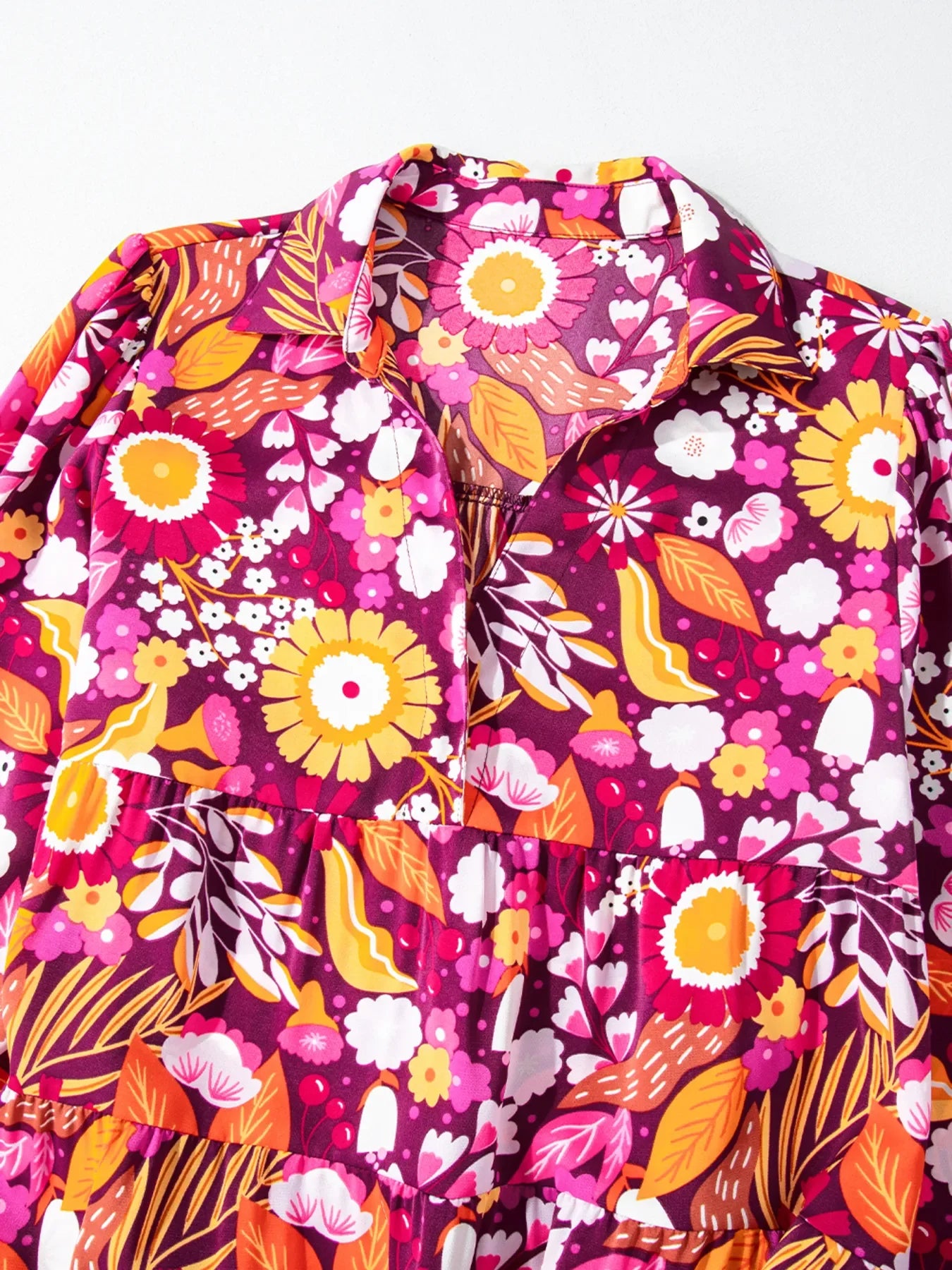 Floral Print Long Sleeve Midi Dress with Pockets