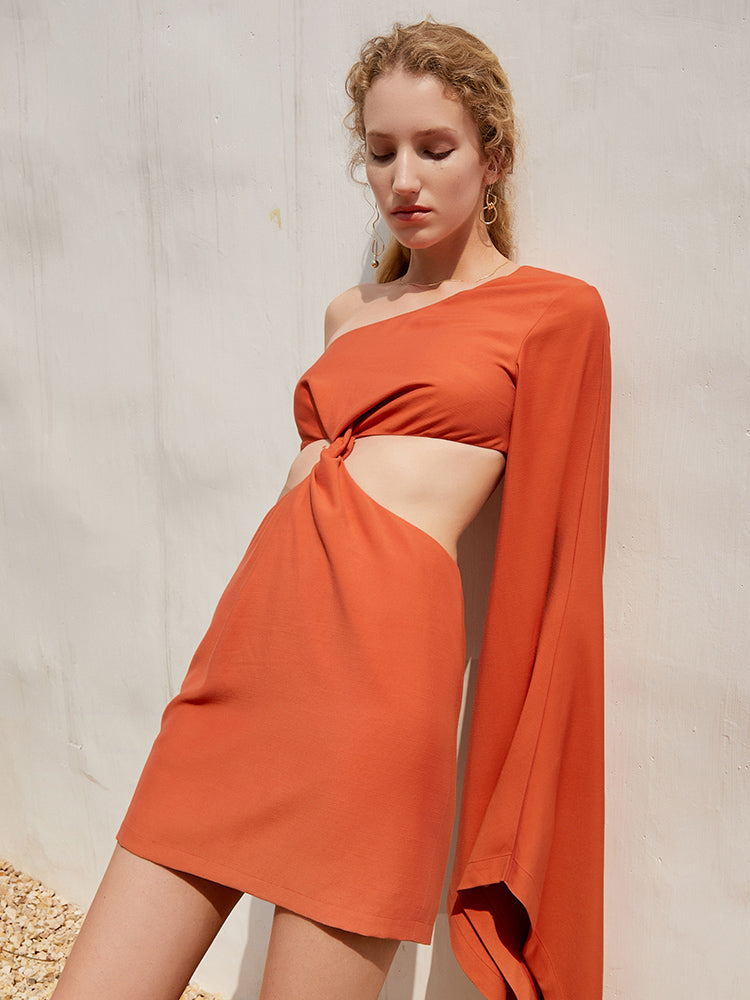 Asymmetric Knotted Slant Shoulder Dress