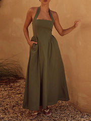 Alera Halter Neck Maxi Dress with Pockets
