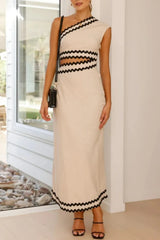 Cutout Contrast Trim Single Shoulder Dress