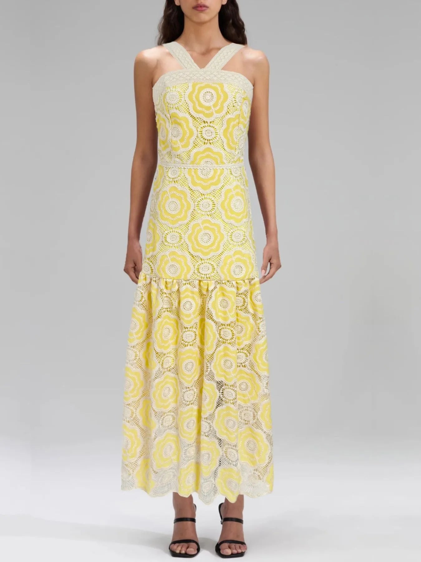 Lace Sleeveless Tiered Midi Dress