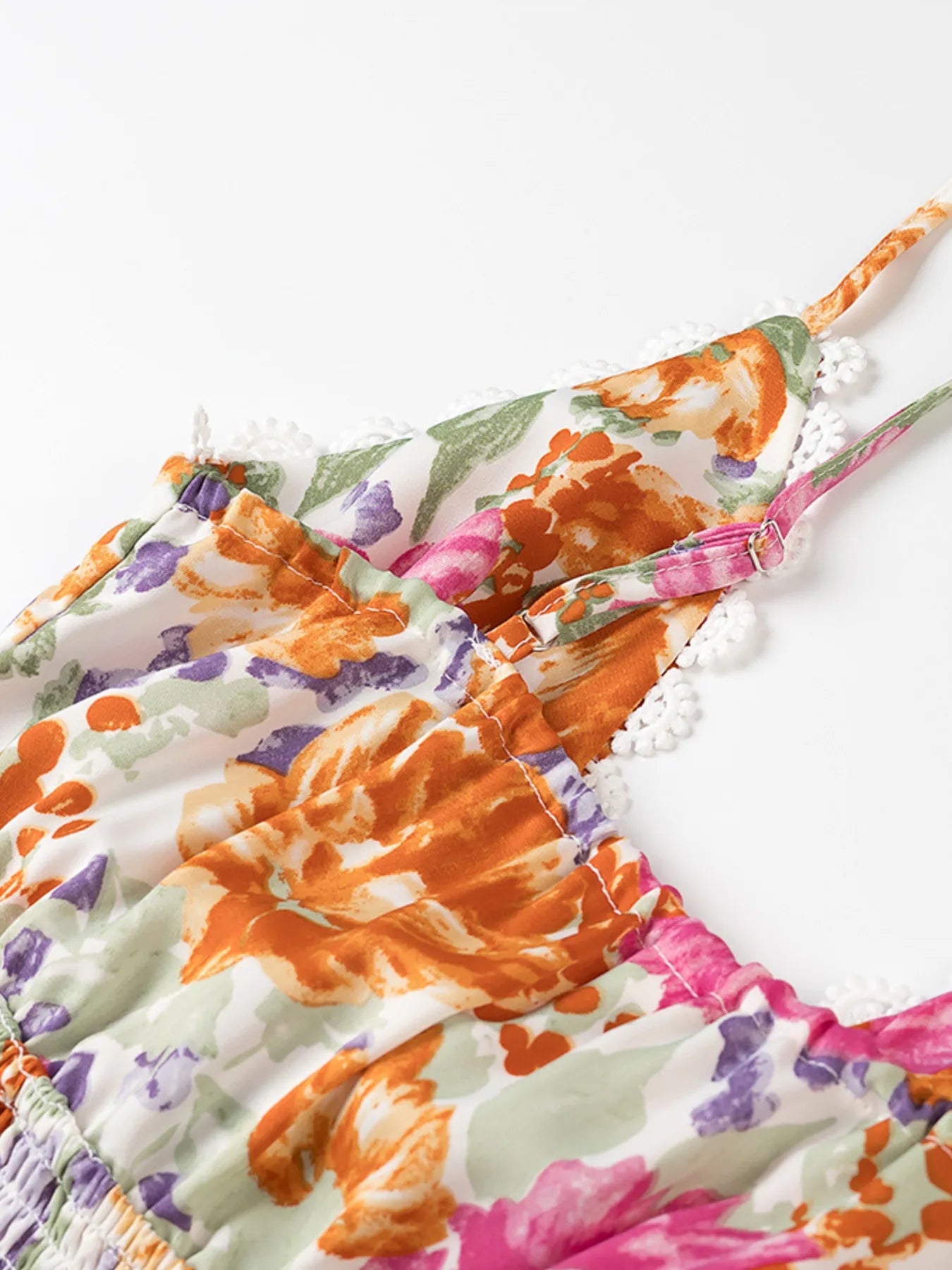 Floral Print Tie-Front Cami Dress with Lace Trim