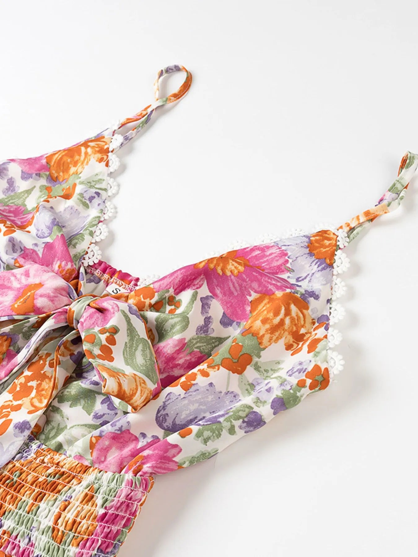 Floral Print Tie-Front Cami Dress with Lace Trim