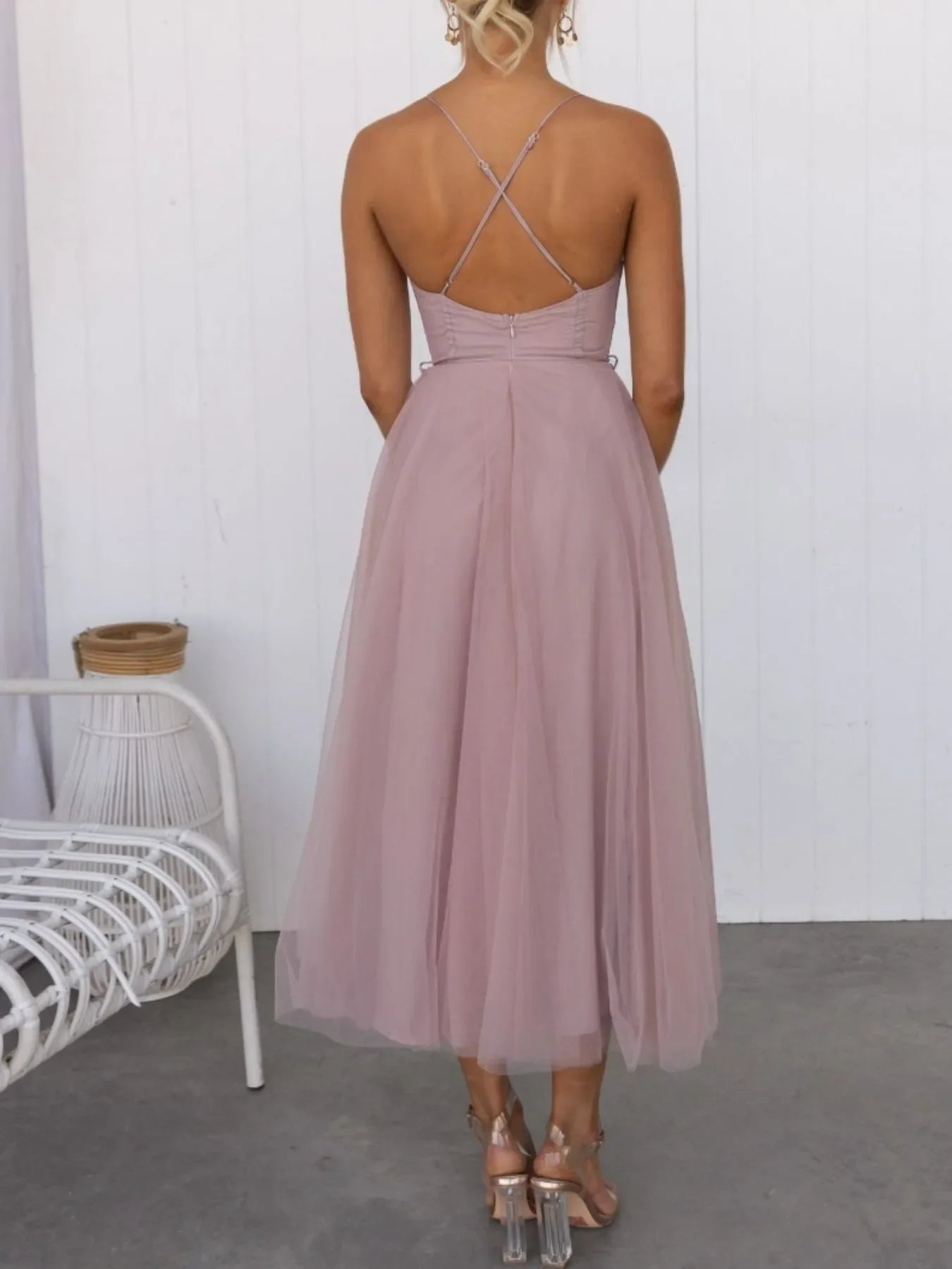 Sweetheart Neck Tulle Midi Dress
